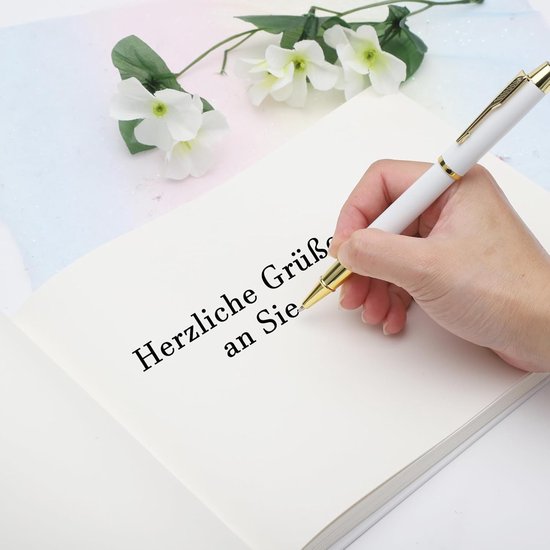 Gastenboek voor bruiloft, bruiloftsboek, gastenboek, babyshower, gastenboek, gastenboek, verjaardag, doop, gastenboeken, 100 blanco pagina's, bruiloftsgastenboek met stift, wit — afbeelding 4