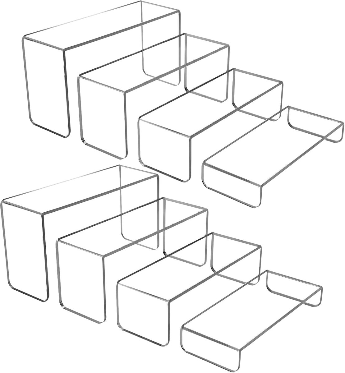 8 STKS Acryl Risers voor Display, 4-Tier Clear Display Stand Risers, multifunctionele acryl transparante Pop stand voor Cupcakes, Pop Figures, cosmetica, Collectibles Display (Rechthoek)