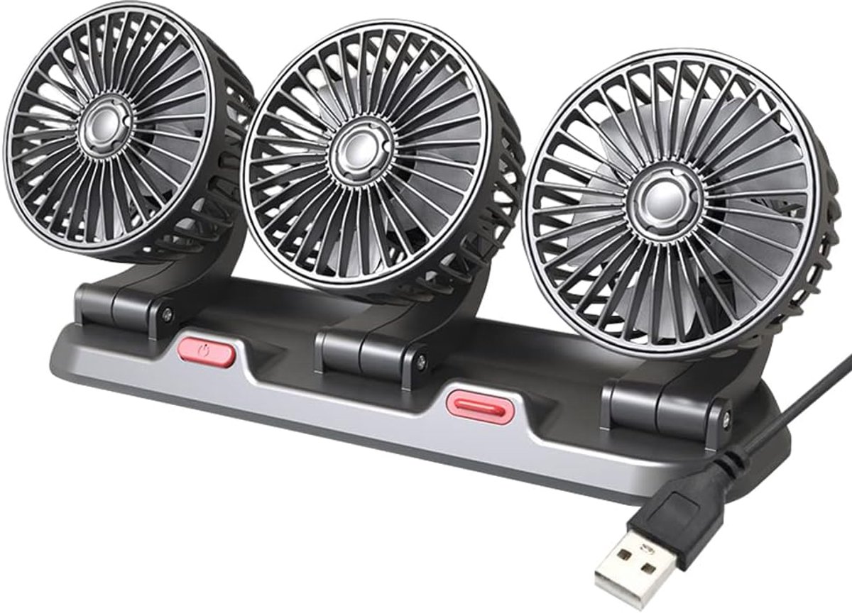 autoventilator, 5V 360 graden draaibare autoventilator elektrische 3-kops koelluchtcirculator, draagbare autokoelluchtventilator voor sedan/SUV/RV/boot enz.
