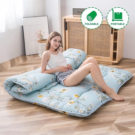 Japanse Futon Matras - Vloermatras Oprolbaar - Comfortabel Slapen - Dikte 8-10cm - 90x200cm - Bloem — afbeelding 4