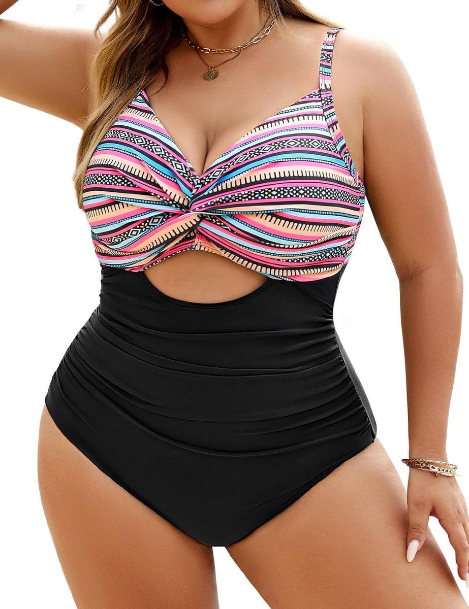 heekpek Badpak Dames Buikweg Grote Maten Eendelig Badpak Grote Bovenwijdte V-hals Ruches Badmode Plus Size Badkleding