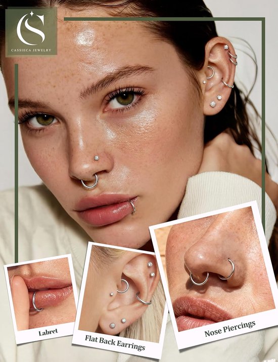 Studs Neus Ringen Set Hypoallergeen Chirurgisch Staal Threadless Labret Piercing Helix Kraakbeen Tragus Piercing Lip Ring 16/18/20G — afbeelding 2