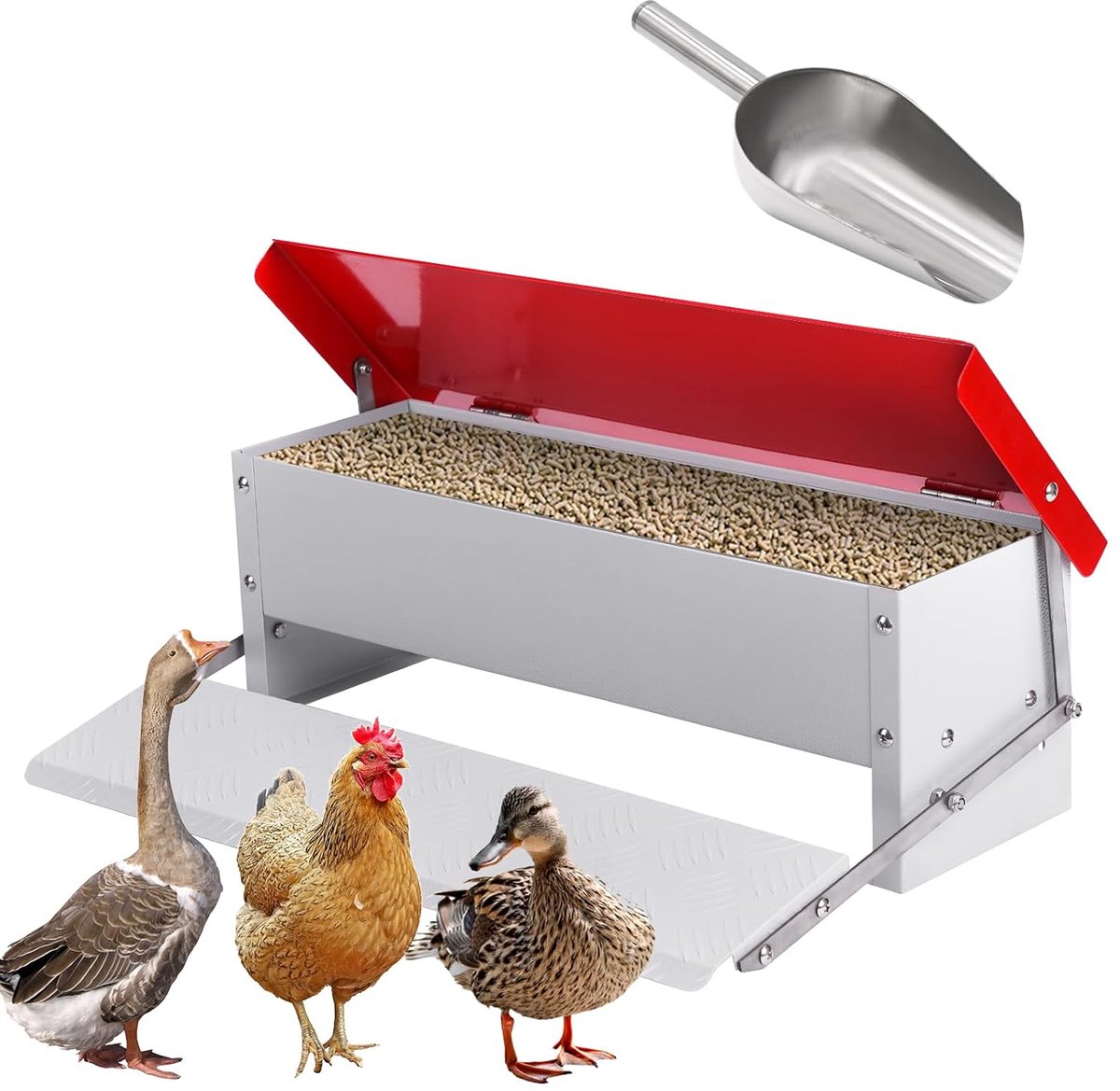 SnelShoppen - Automatische Kippenvoederbak - Verzinkte Voerbak voor 5 kg - Regenbestendige Voerbak voor Kippen, Kalkoenen, Ganzen, Eenden - Automatisc