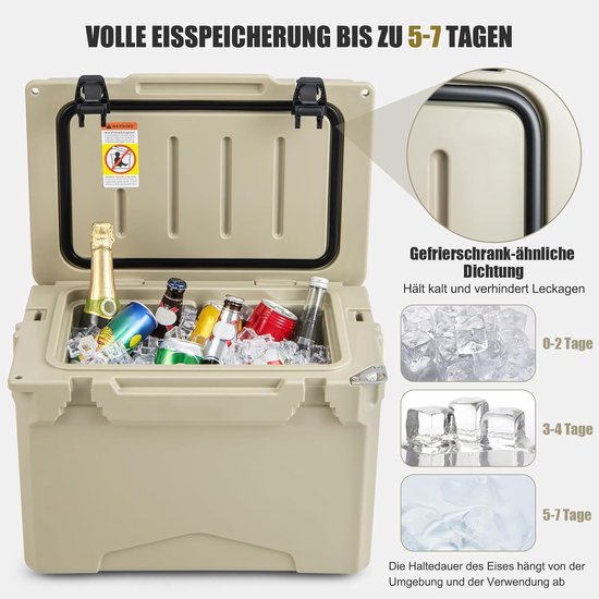 Koelbox 21 liter - Isoleerbox Thermobox - Buitenactiviteiten - Rotatiegevormde constructie - 55 x 33 x 37 cm - Kaki van Koelbox. — afbeelding 2