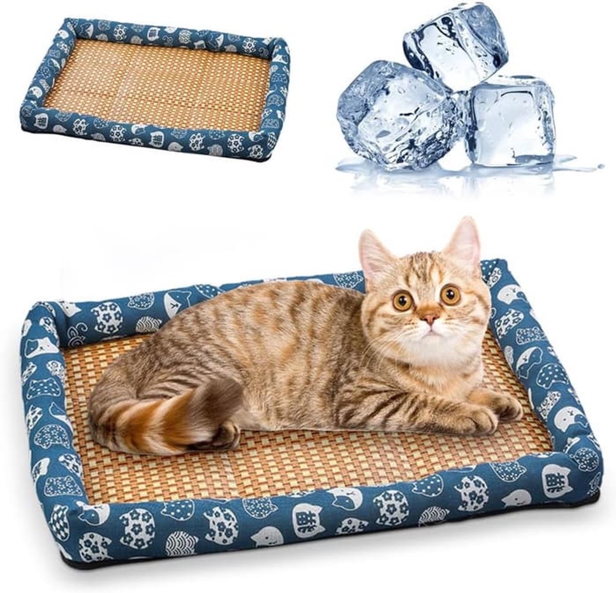 Koelbed voor huisdieren met ijsrankmotief - Koelmat voor huisdieren - Koeldeken voor katten en honden - Zelfkoelend - Blauw - Zomerkoelmat M (voor huisdieren kleiner dan 10 katjes)