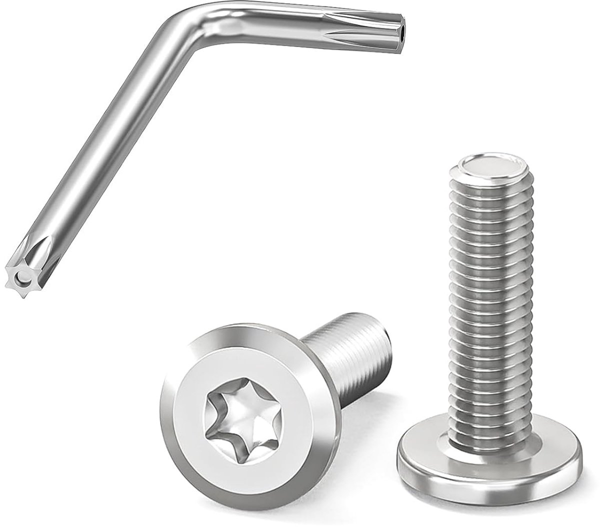 Schroeven met platte kop Torx, M6 x 20 mm, machineschroeven van roestvrij staal A2 V2A, volledige schroefdraad, incl. sleutel, voor doe-het-zelvers en meubelmontage, 20 stuks