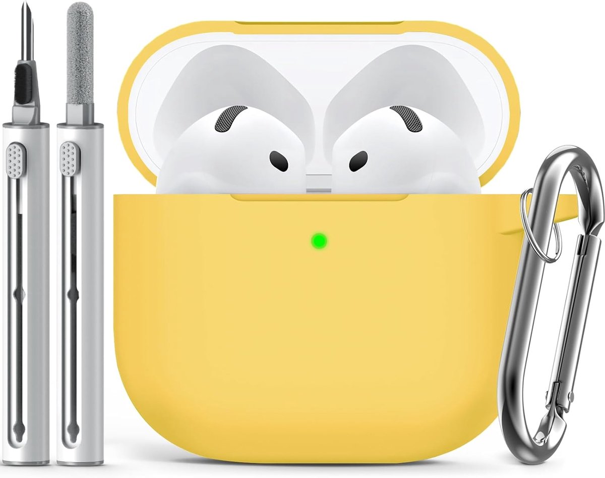 Compatibel met AirPods 4 Hoes met schoonmaakset, siliconen beschermhoes voor Apple AirPod 4 (2024/ANC), uniseks ontwerp - Geel