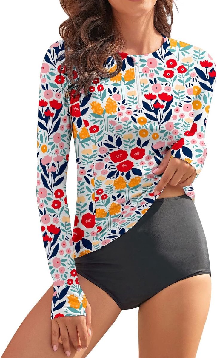 Zwemshirt voor dames, lange mouwen, 1/4 rits, Rashguard zonnebescherming, badmode, surfshirt, strand, zwemvest,