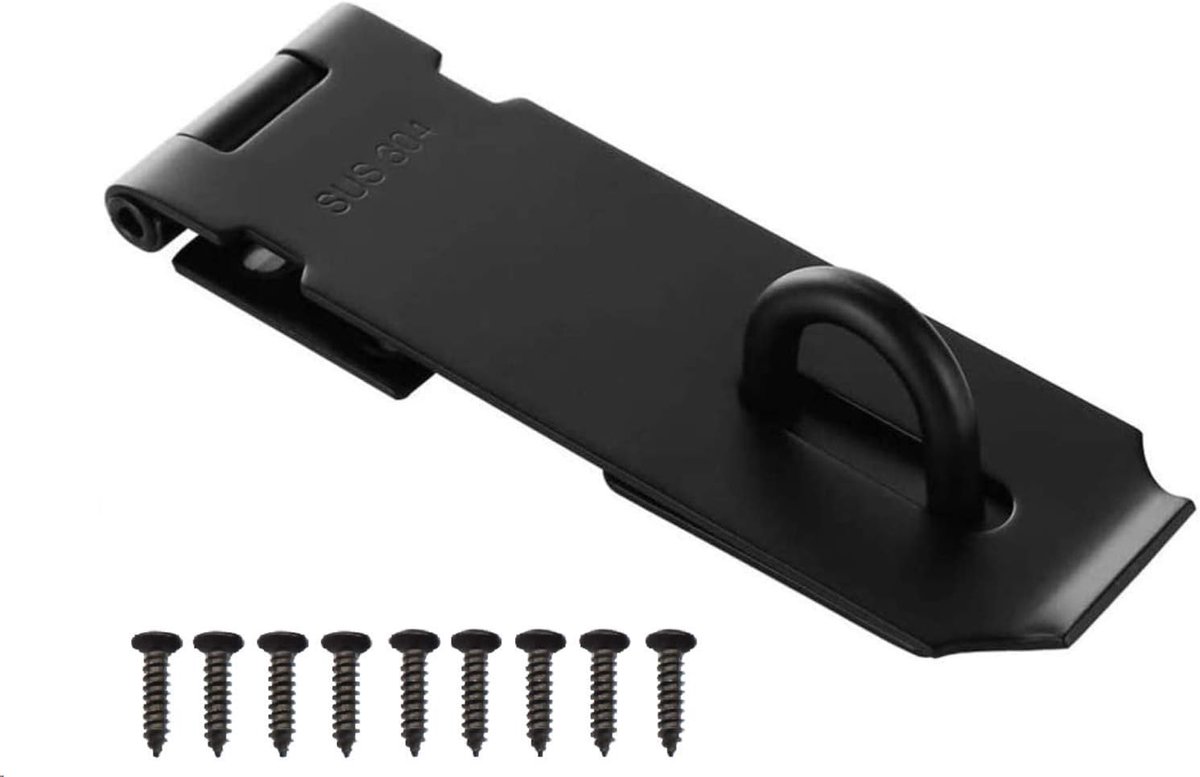 re 1 Pack roestvrij stalen deur hangslot hasp, zware beveiliging hasp en nietje met schroeven, deur sluiting poort slot slot slot voor schuur deur raam kast huisdier kooi, 5 inch, zwart