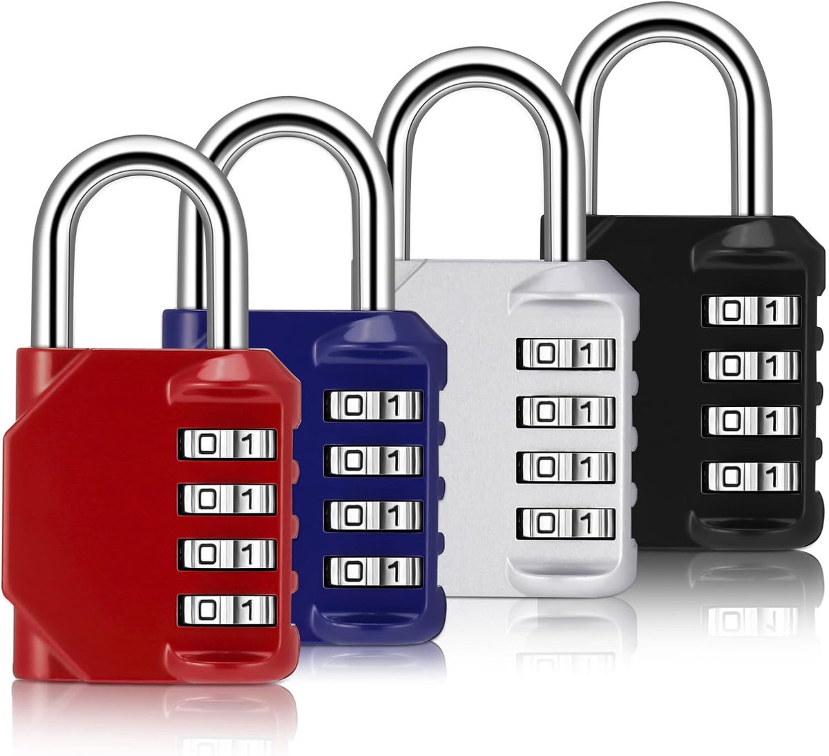 4 stuks combinatiehangslot, zwaar metalen hangslot, gymkluisje, gymhangsloten met code, waterdicht combinatieslot voor buitenslot voor locker-deurschuur (zwart rood zilverblauw)