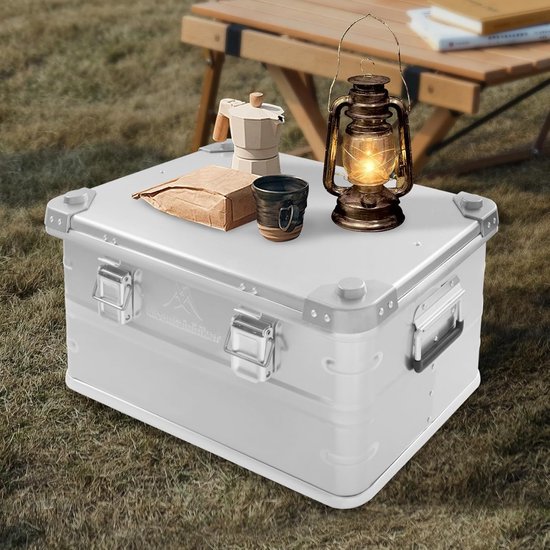 Opbergdoos Aluminium - Aluminium kist - Camping organiseren - Afsluitbaar met deksel - 50 liter - Zilver — afbeelding 3