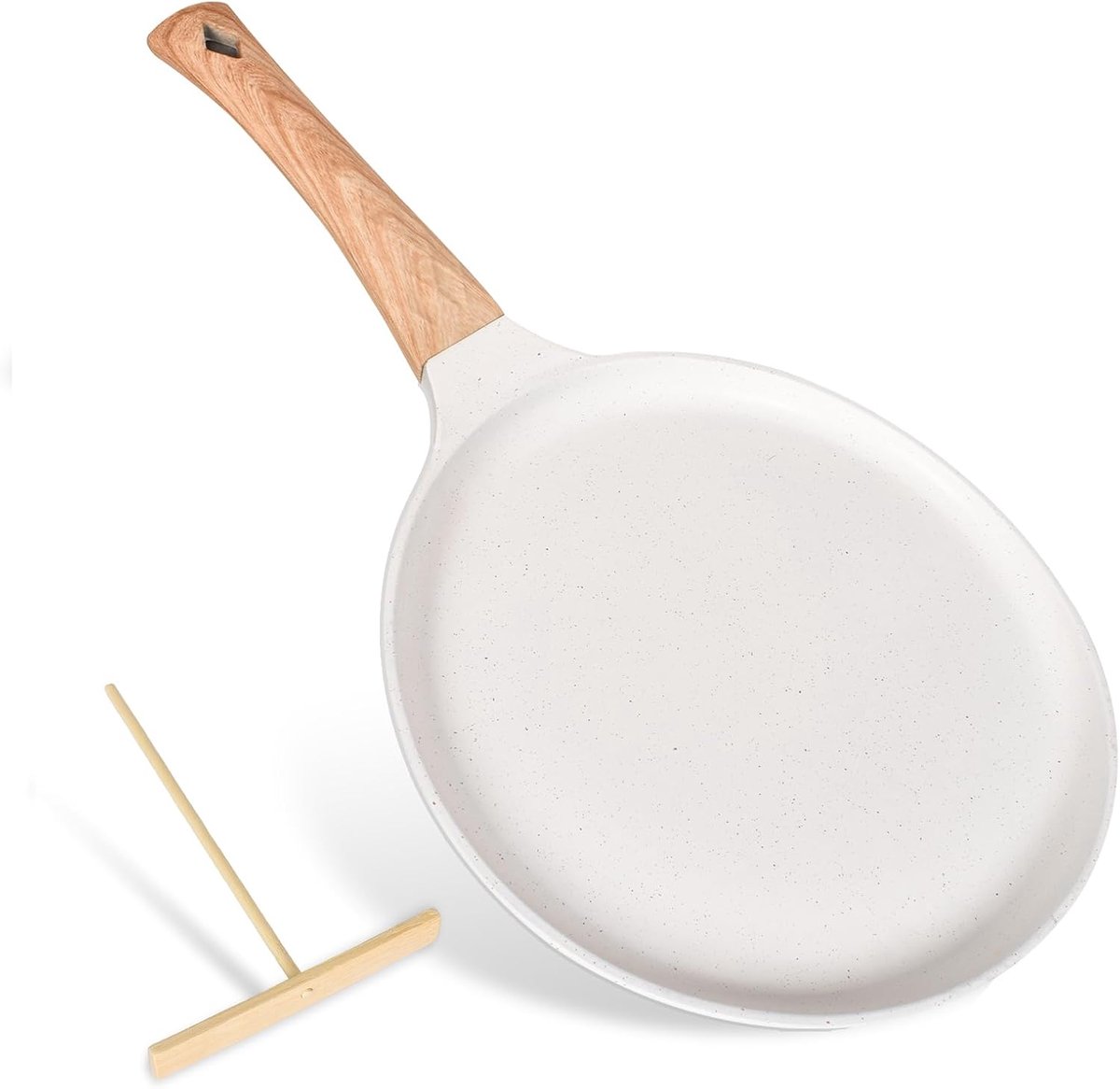 Pannenkoekenpan Ø 24 cm, met afneembare handgreep, coating van medicijnsteen met anti-aanbaklaag, pannenkoekenpan met deegdispenser, anti-aanbaklaag, zonder PFOA, wit