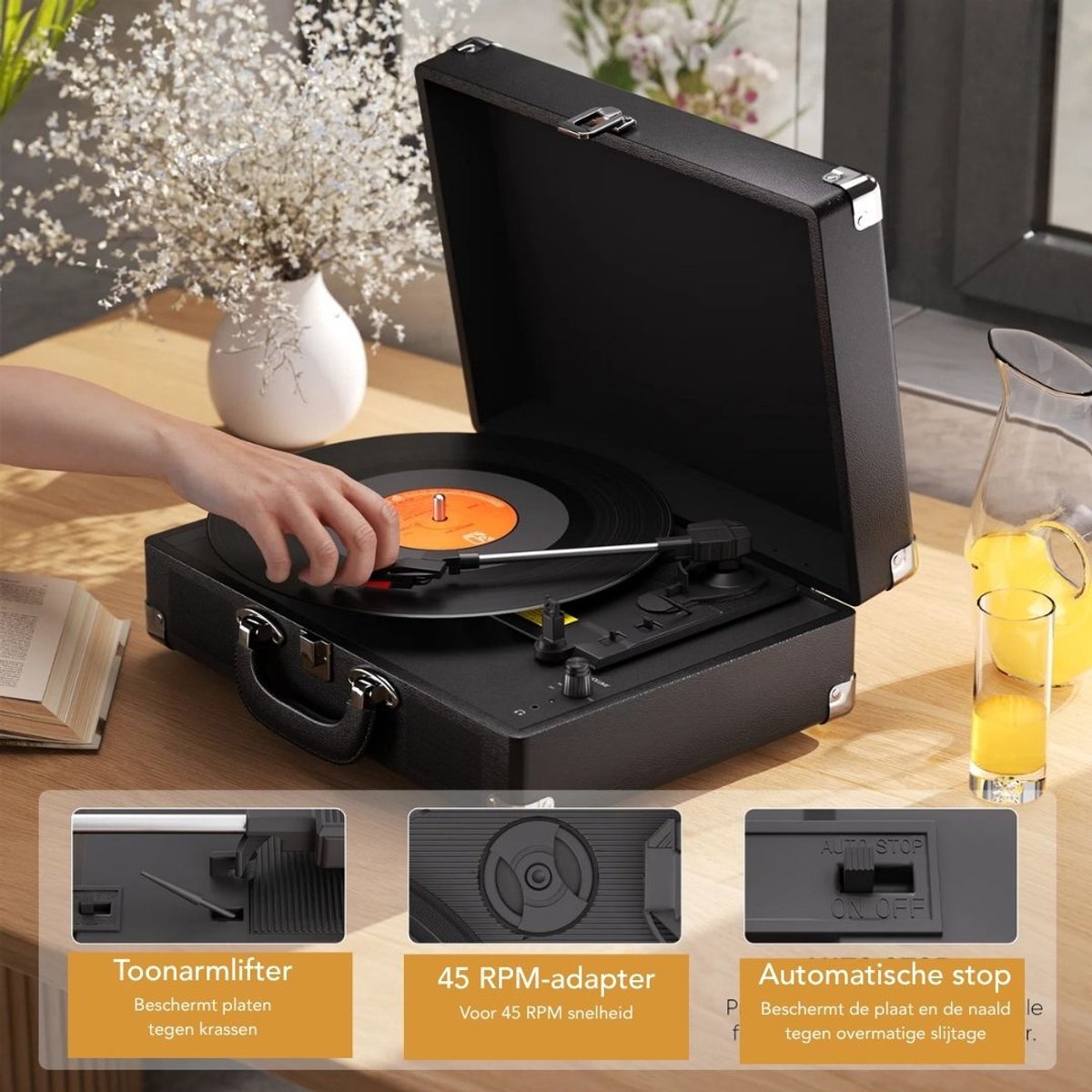 G&G platenspeler - Platen - Vinyl - LP - Voorversterker - 2 ingebouwde speakers - Auto stop - Bluetooth - Retro - Koffer - AUX — cadeau in Games, Films & Muziek - foto 5