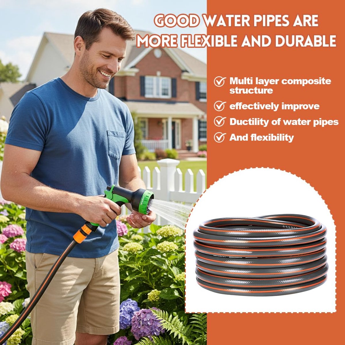 SnelShoppen - RANJIMA Tuinslang 10 m, Flexibele Waterslang Tuin 1/2 Inch van PVC, Vorstbestendig, UV-bestendig, Irrigatieslang voor Grote Tuinen, Balk