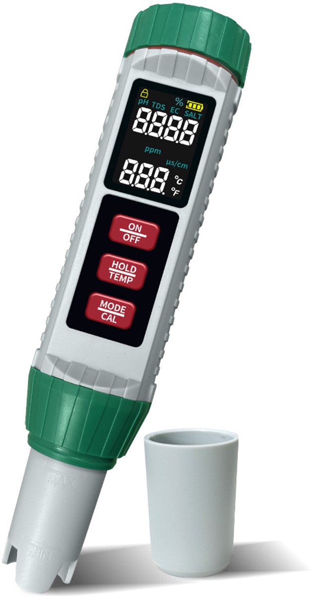 Digitale pH-chloormeter, zwembad, watertester, groter scherm, 5-in-1 pH, zout, EC TDS, temperatuurtester, hoge precisie voor drinkwater, zwembad, aquarium, hydrocultuur, spa