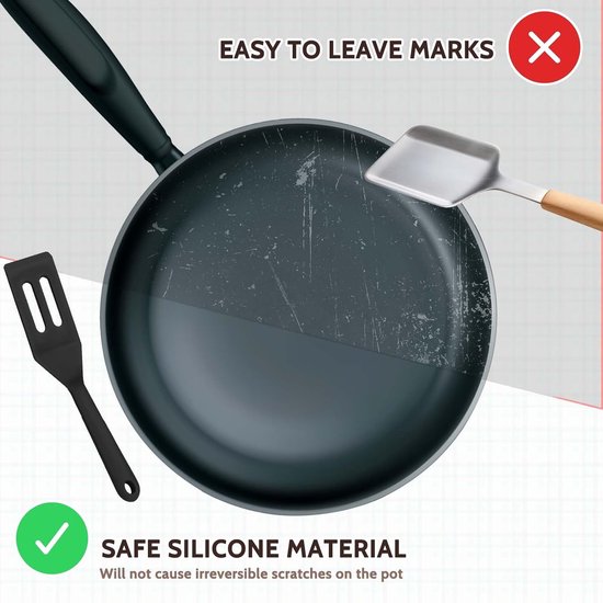 2 stuks mini siliconen spatel, anti-aanbak siliconen serveerdraaier, kleine spatels voor keuken koken, hittebestendige koekjesspatel met sleuven (zwart) — afbeelding 2