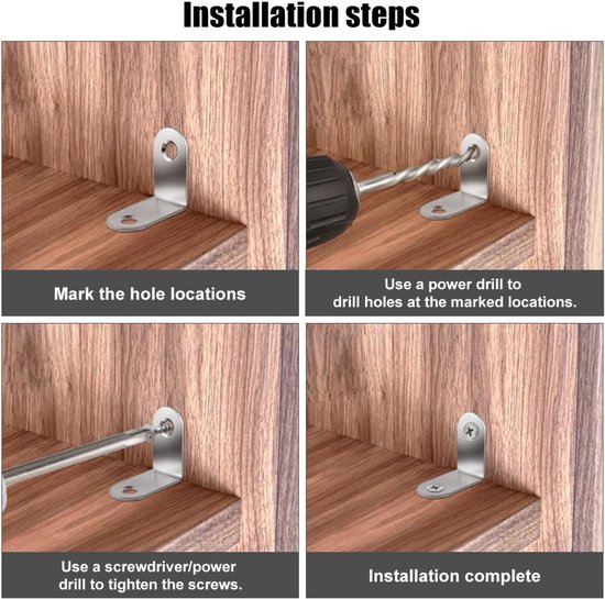 28 x Hoekbeugels, Hoekbeugels voor Hout (30x30x16x2mm), RVS Hoek L-beugel, L-reparatieconnector, voor doe-het-zelf meubelbevestigingen, hoek- en reparatiemeubels, planken, kasten — afbeelding 3