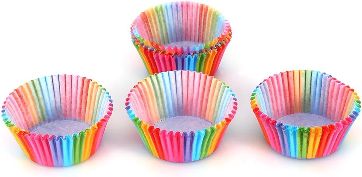 Gekleurde Papieren Bakvormen, 100 Stuks, Cupcake Vormpjes, Regenboog Decoratie, voor Muffin en Taart