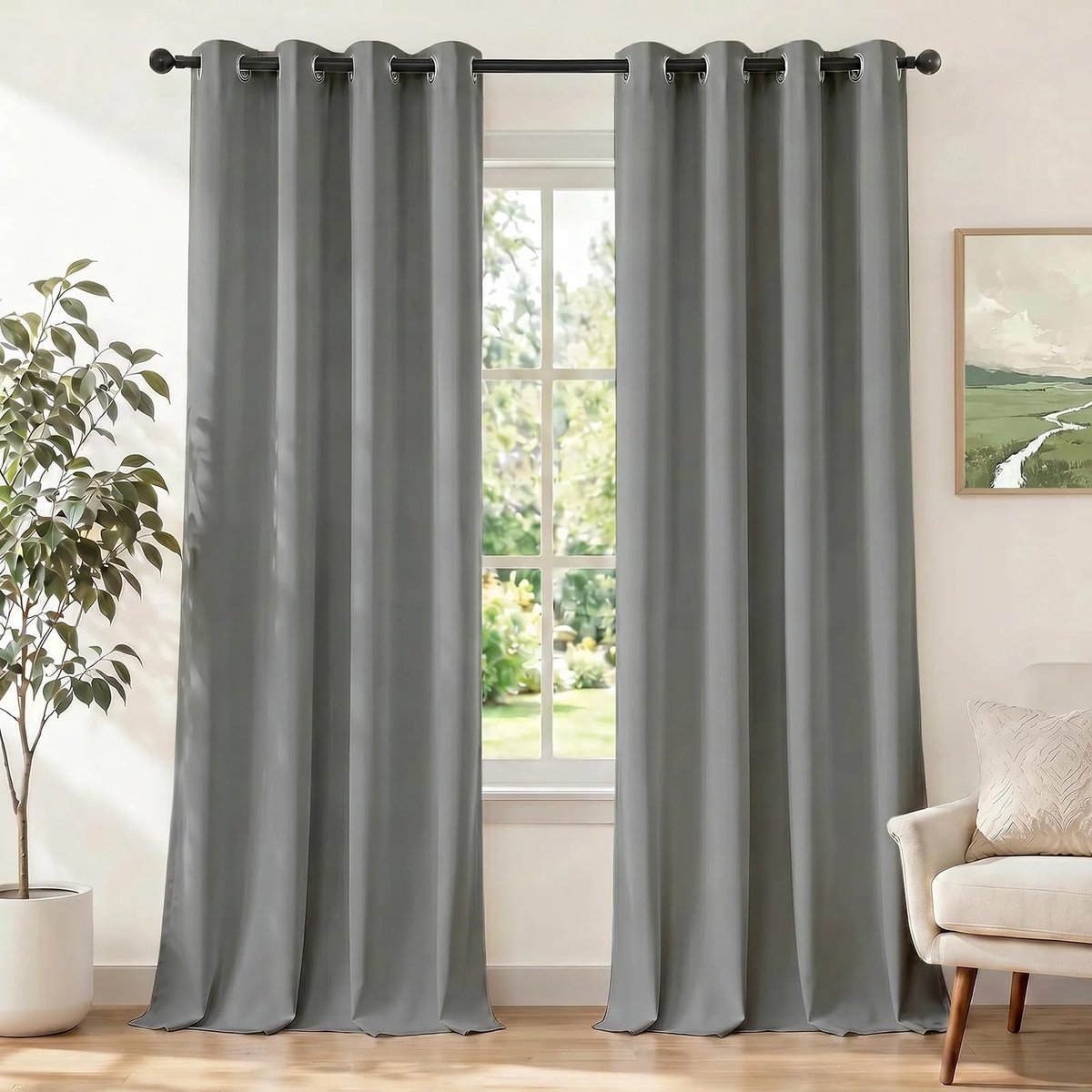 Kant En Klaar Set Van 2, 117x137cm, Gordijnen Verduisterend Met Ringen, Thermische Gordijn, Verduisteringsgordijn, Thermogordijnen, Deurgordijn Voor Slaapkamer Woonkamer, Lichtgrijs
