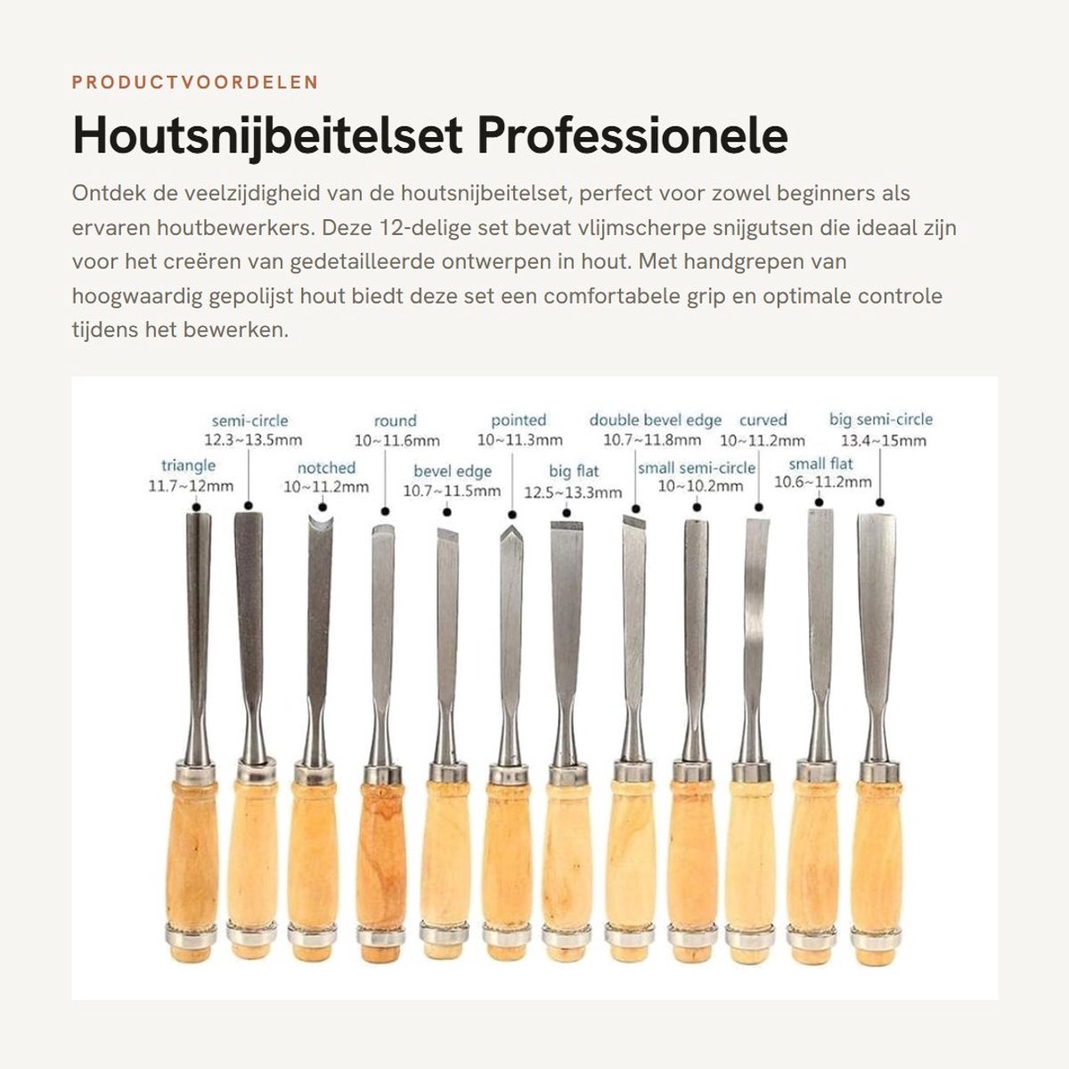 Dailygoods- Houtsnijbeitelset 12-delig - Professionele Snijgutsen - Vlijmscherp Staal - Hoogwaardig Houten Handgrepen - Inclusief Beschermhoes - Ideaal voor Houtbewerking - Houtbewerkingsgereedschap