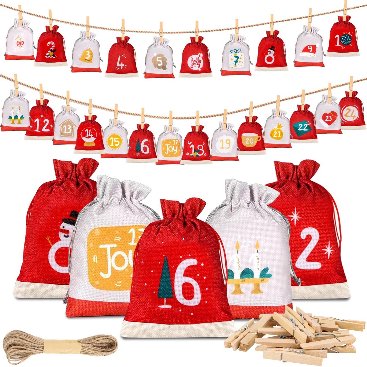 Dailygoods - Adventskalender om zelf te vullen, adventskalender voor kinderen 2024, originele 24 adventskalender zelf vullen, 15 x 10 cm, grote kerstkalender zelf