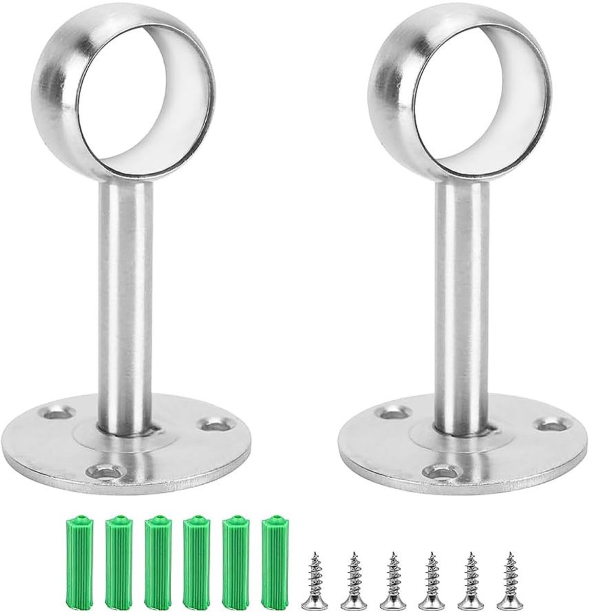 Dailygoods- Roede Houder Roestvrij Staal - Gordijn Beugel - Kledingroede Steun - Plafond Beugel - Geschikt voor 22mm - 2 Stuks 65x41mm - Gordijnbeugel