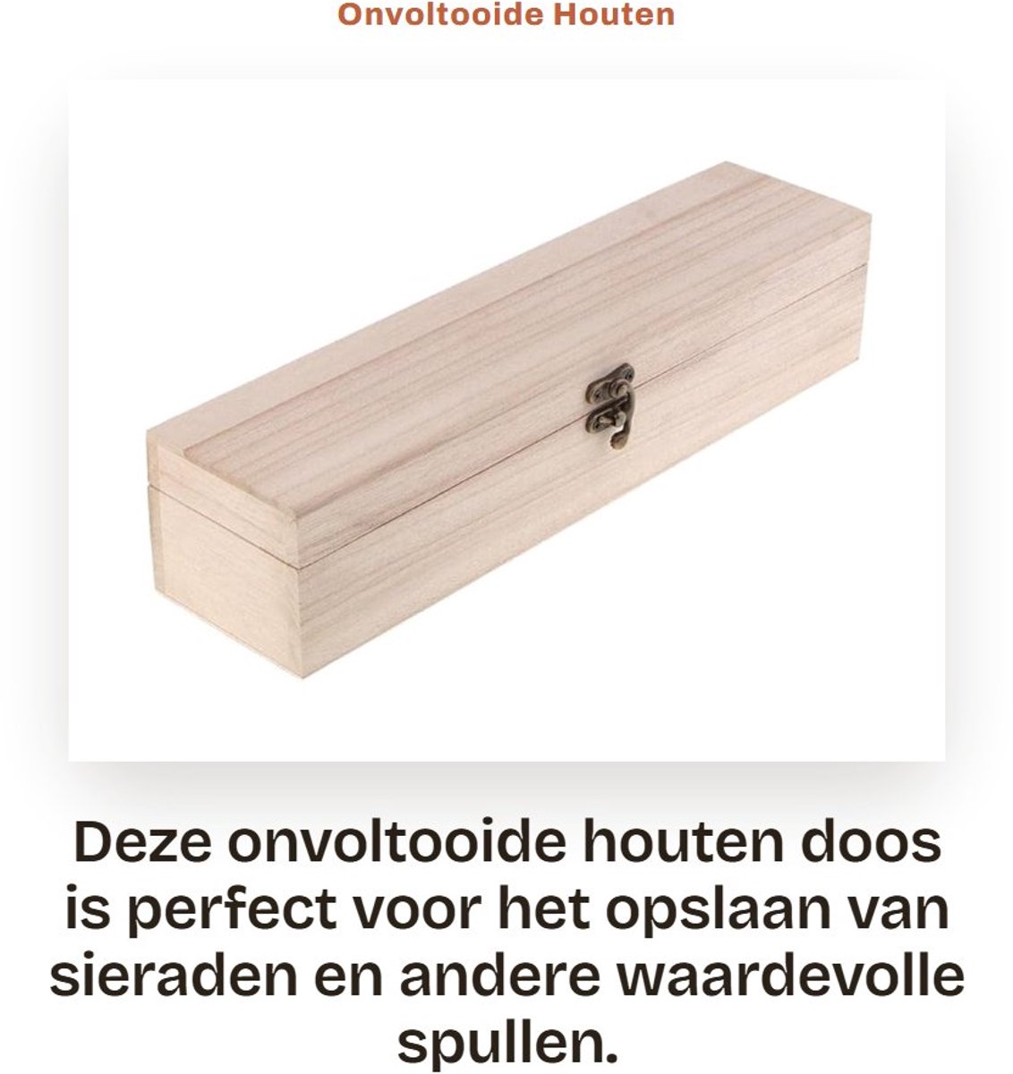 Dailygoods- Sieradenbox met slot - Houten Opbergdoos - DIY Ambachtelijke Kist - 34x8x7,4 cm - Natuurlijke Houtkleur - Veilig en Georganiseerd