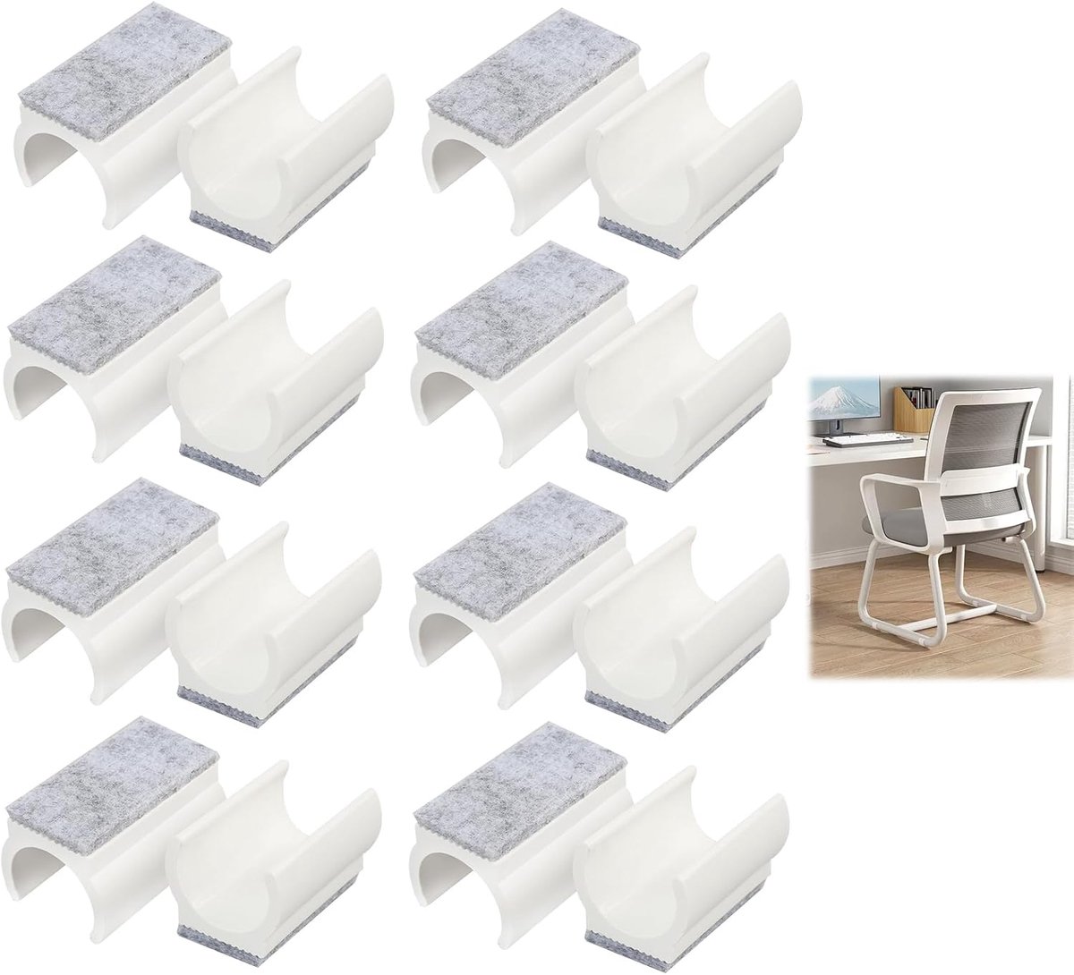 Set van 16 meubelglijders voor cantileverstoelen en schommelstoelen, hoogwaardige viltglijders, vloerbescherming voor parket, laminaat, tegels en tapijt (16, wit, 22 mm)