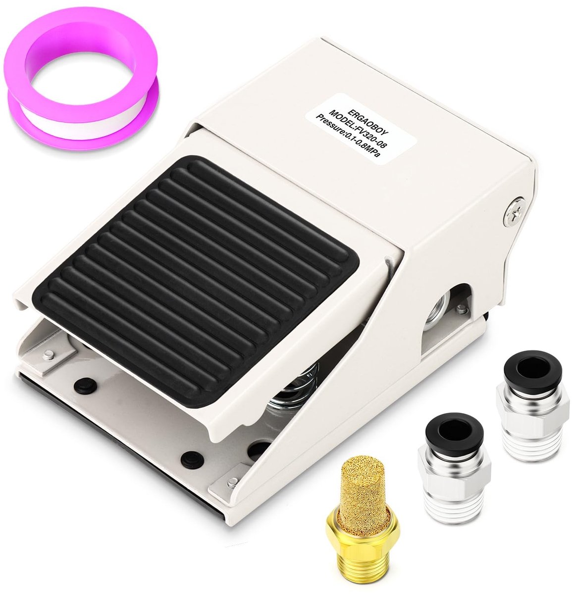 Dailygoods- Voetpedaalklepkit 3-weg 2-standen - Pneumatisch Ventiel - Antislip - Drukregeling - 1/4" BSP - 6 mm Fittingen - Pneumatische Voetpedaal