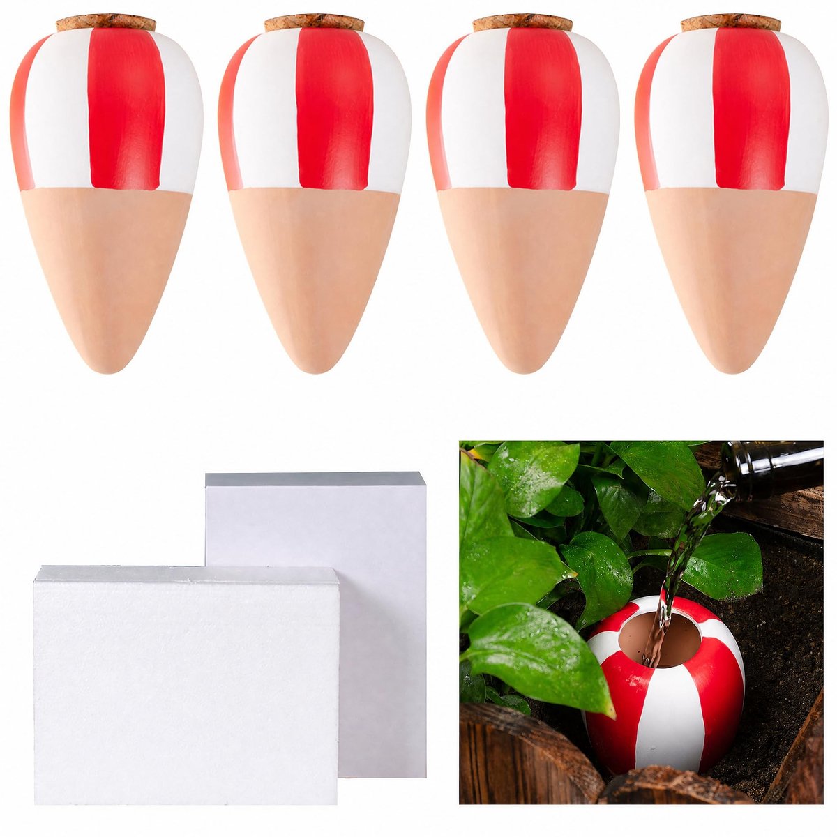 Solidchoice- Waterdispenser 4 Stuks - Automatische Irrigatie - Zelfbewaterende Kleikegels - Terracotta - 190 ml Inhoud per Stuk - Milieuvriendelijk - Plantenbewateringssysteem