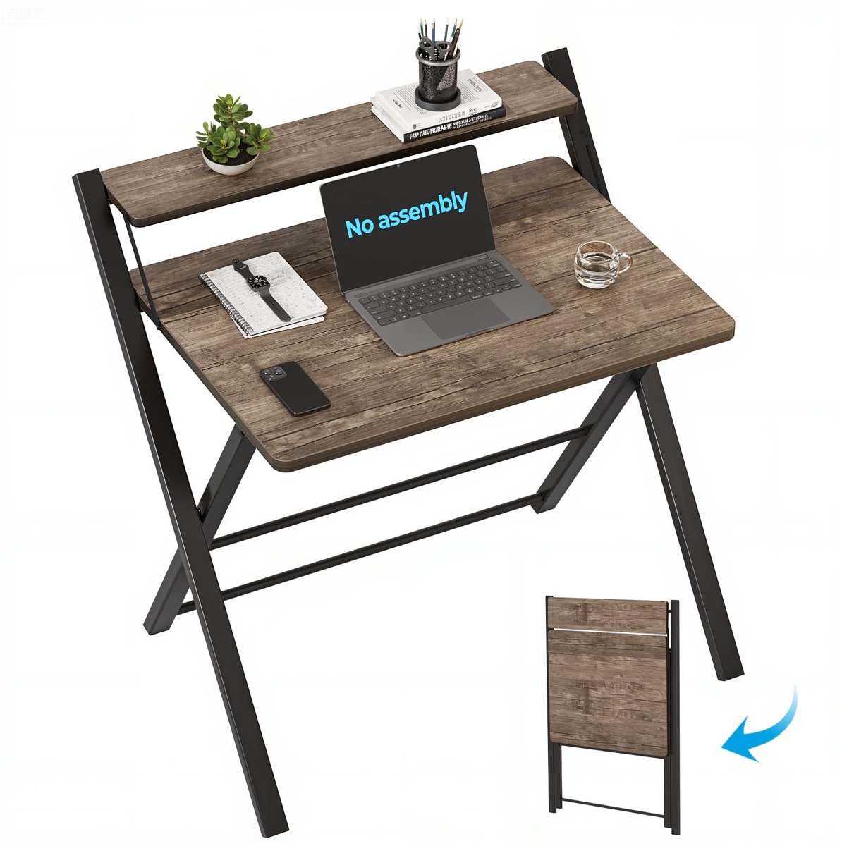 Dailygoods - Vouwtafel - Gaming Tafel - Ruimtebesparend Ontwerp - Bruin - Mini Laptop Tafel - Geschikt voor Kantoor - 70cm