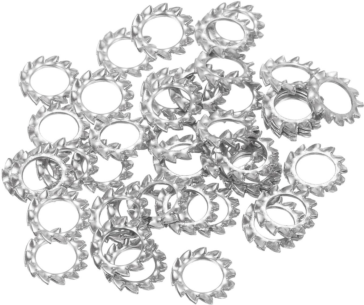 Borgringen met buitentanden van roestvrij staal 304, sterzekering, M6, tandschijf voor schroeven, mechanische uitrusting, zilverkleurig