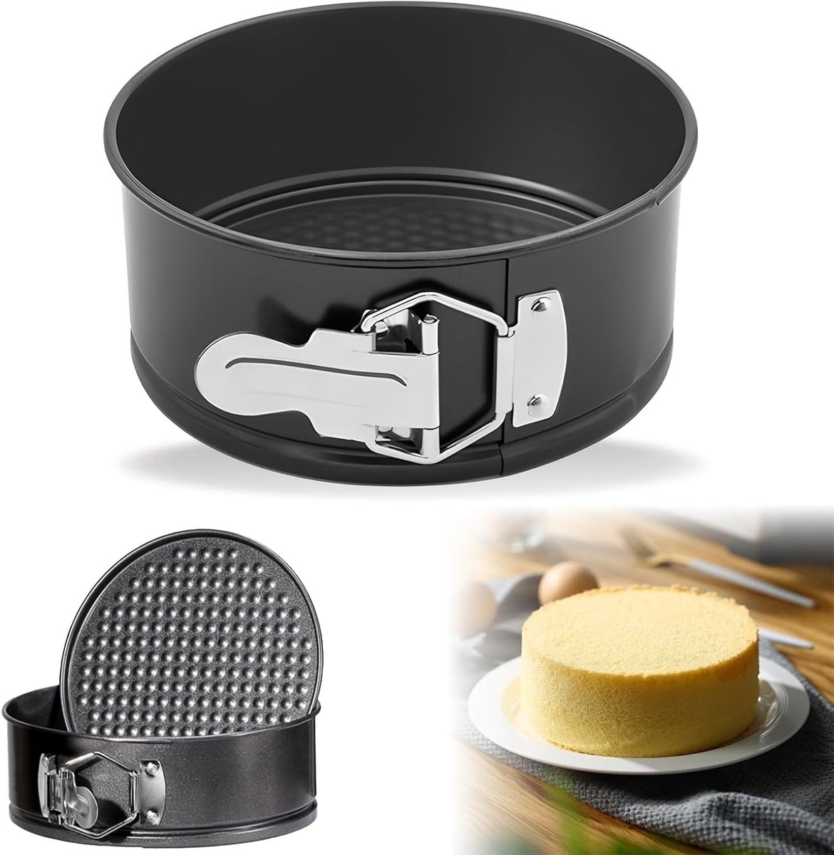 Ronde Springvorm Ø 16 cm x 6,5 cm met Anti-Aanbaklaag, Ideaal voor Cheesecake, Taarten en Gebak in de Huishoudelijke Keuken