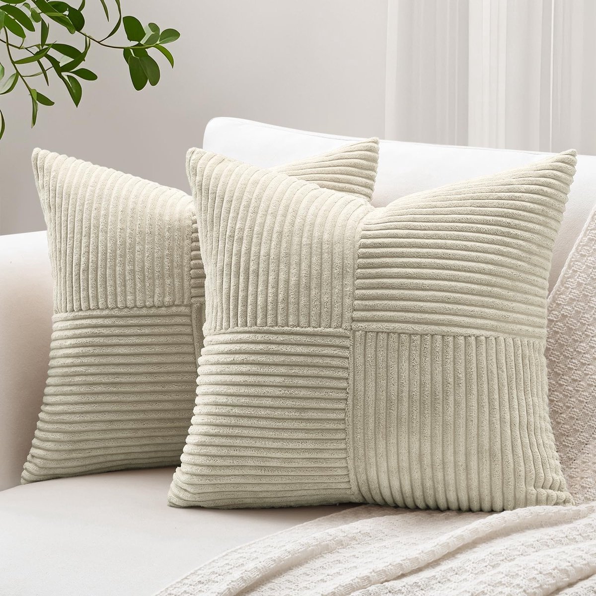 Set van 2 kussenslopen, corduroy, kruisstrepen patroon, ribfluweel kussensloop, bankkussen, decokussens, patchwork design, decoratieve sierkussenovertrekken, kussenhoes voor woonkamer (40 x 40
