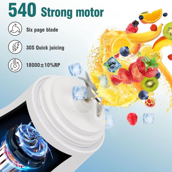 Draagbare mixer 600 ml smoothie maker to go, draagbare sapcentrifuge met 6 messen en USB-oplaadbaar, voor sportschool, kantoor en reizen (wit) — afbeelding 2