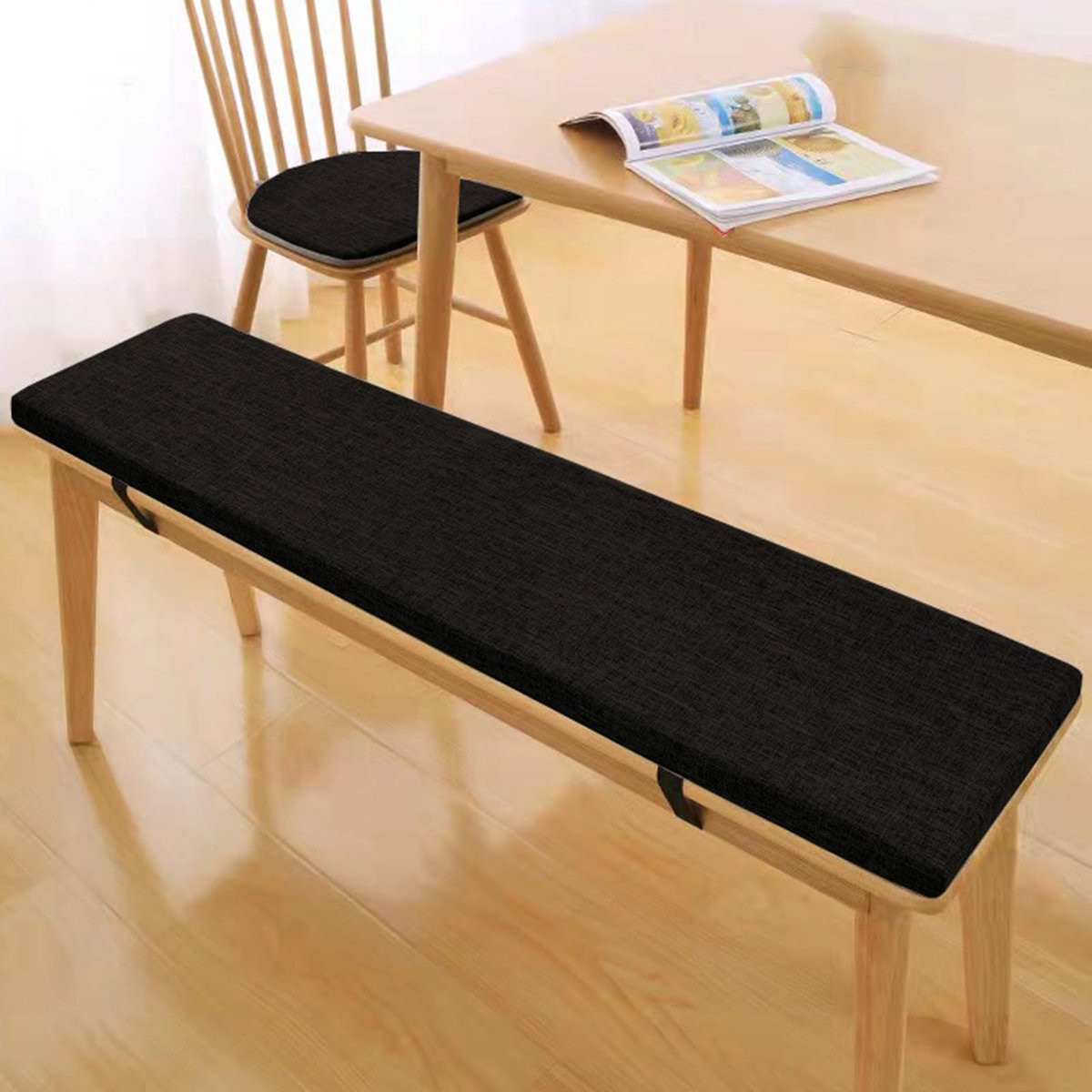 Bankkussen - Kussen Voor Binnenterrasmeubilair, Linnen Met Ritssluiting En Striksluitingen, 45d Schuimgevulde Vulling, 5 Cm Hoog, Tuinbankkussen(Size:100 * 35 * 5cm,Color:zwart)