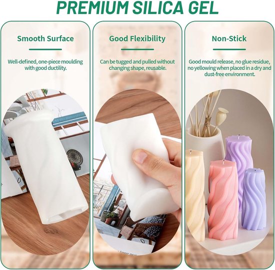Set van 2 siliconen kaarsvormen, 3D-spiraal om te gieten met 10 lonten, 1 houten stok, doe-het-zelf aromatherapie — afbeelding 2