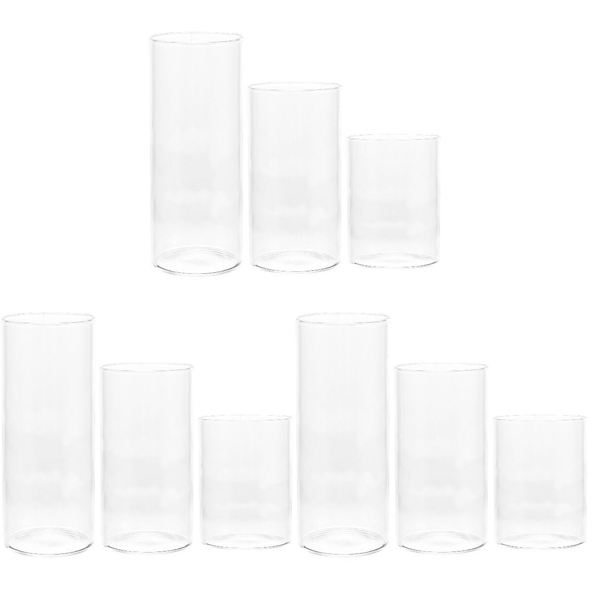 Cilindervazen van glas, 9-delige set, cilindervazen van helder glas voor tafelopzetstukken, orkaankaarsen, voor stompkaarsen, drijvende kaarsenvaas voor bruiloftsdecoratie (3