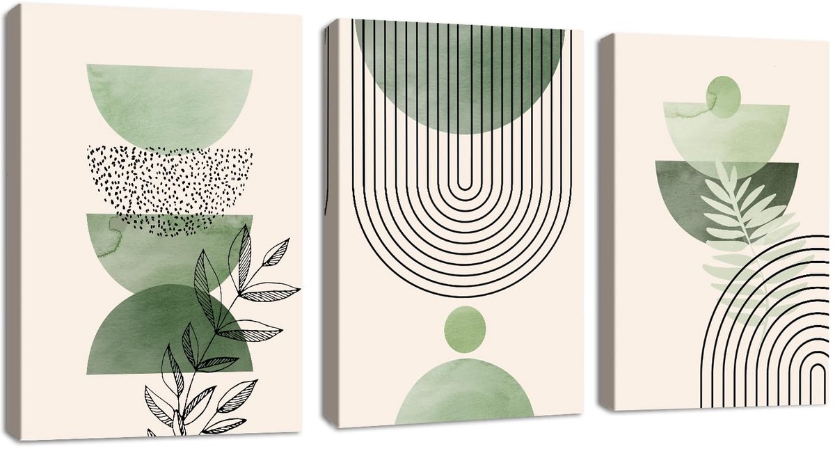3 Panelen Framed Salie groen Canvas Muurkunst, Modern Esthetische groene plant Muur KunstBoho Huisdecor Poster Canvas Schilderij voor Slaapkamer Woonkamer Klaar om op te hangen 50x70cmx3