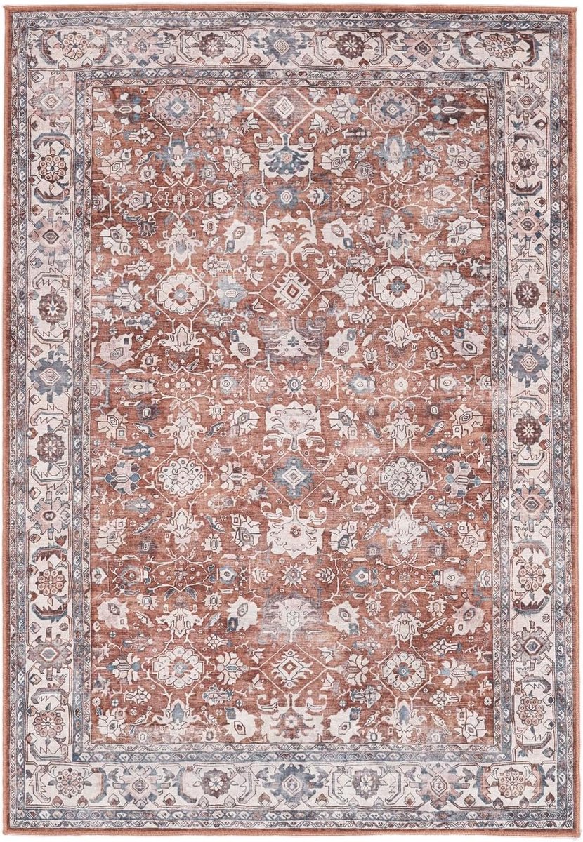 Galore Oriental, Vloerkleed, Moderne, 160 x 230 cm, Rechthoekig, Laagpolig, Woonkamer, Slaapkamer, Machinewas, Terracotta/Beige