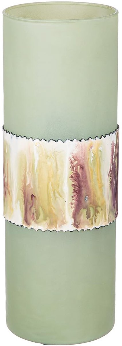 Vaas, grote cilindervaas, van glas, bloemenvaas, glazen vaas, tafelvaas, decoratie, woonkamer, kleur: groen, mat, hoogte 35,5 cm
