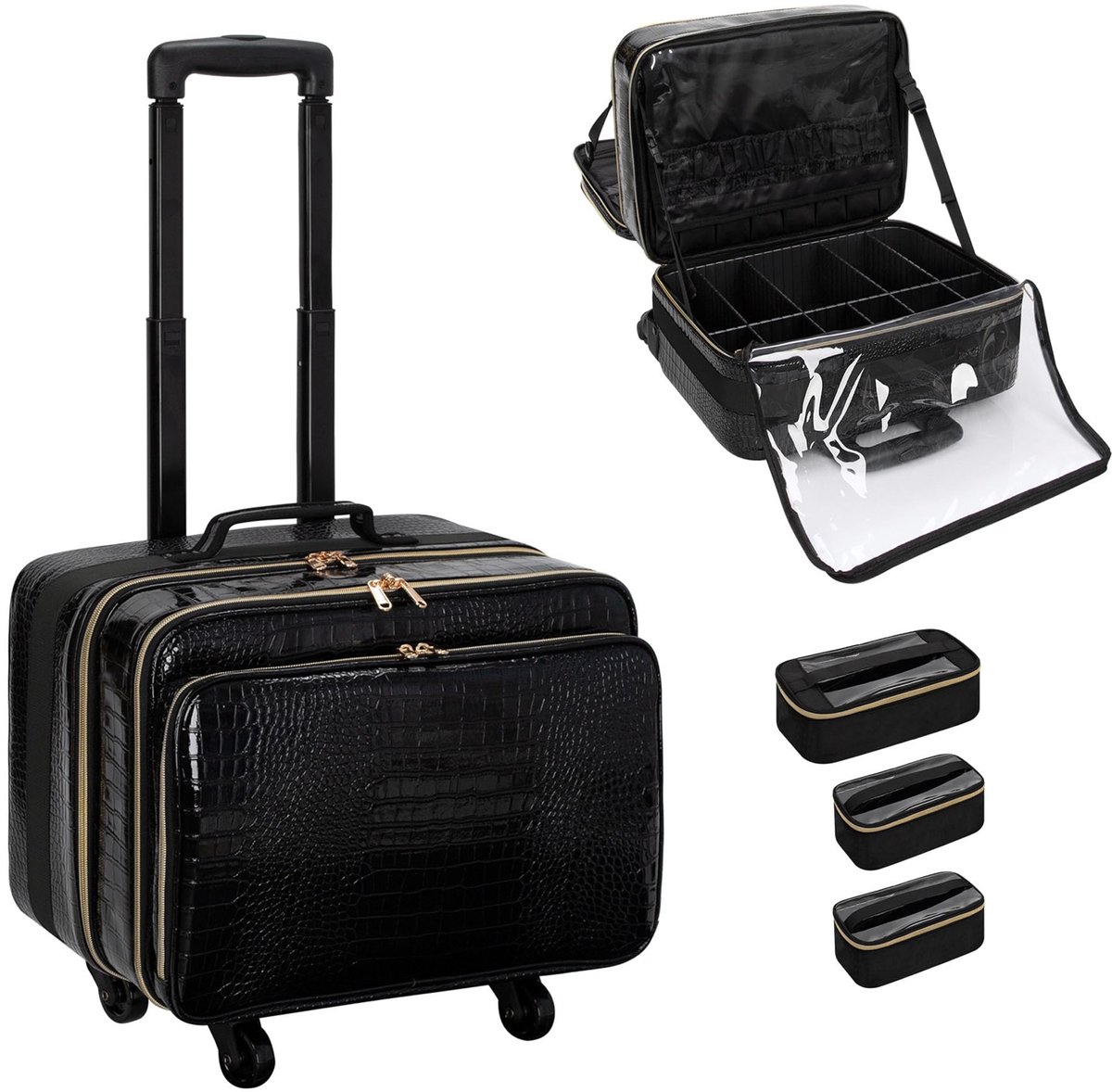 Make-up Trein Case, 45,7 cm Carry On Travel Cosmetische Organizer Koffer, Extra Grote Trolley Make-up Opbergkoffer op Wielen voor Kappers Cosmetologie Artiesten
