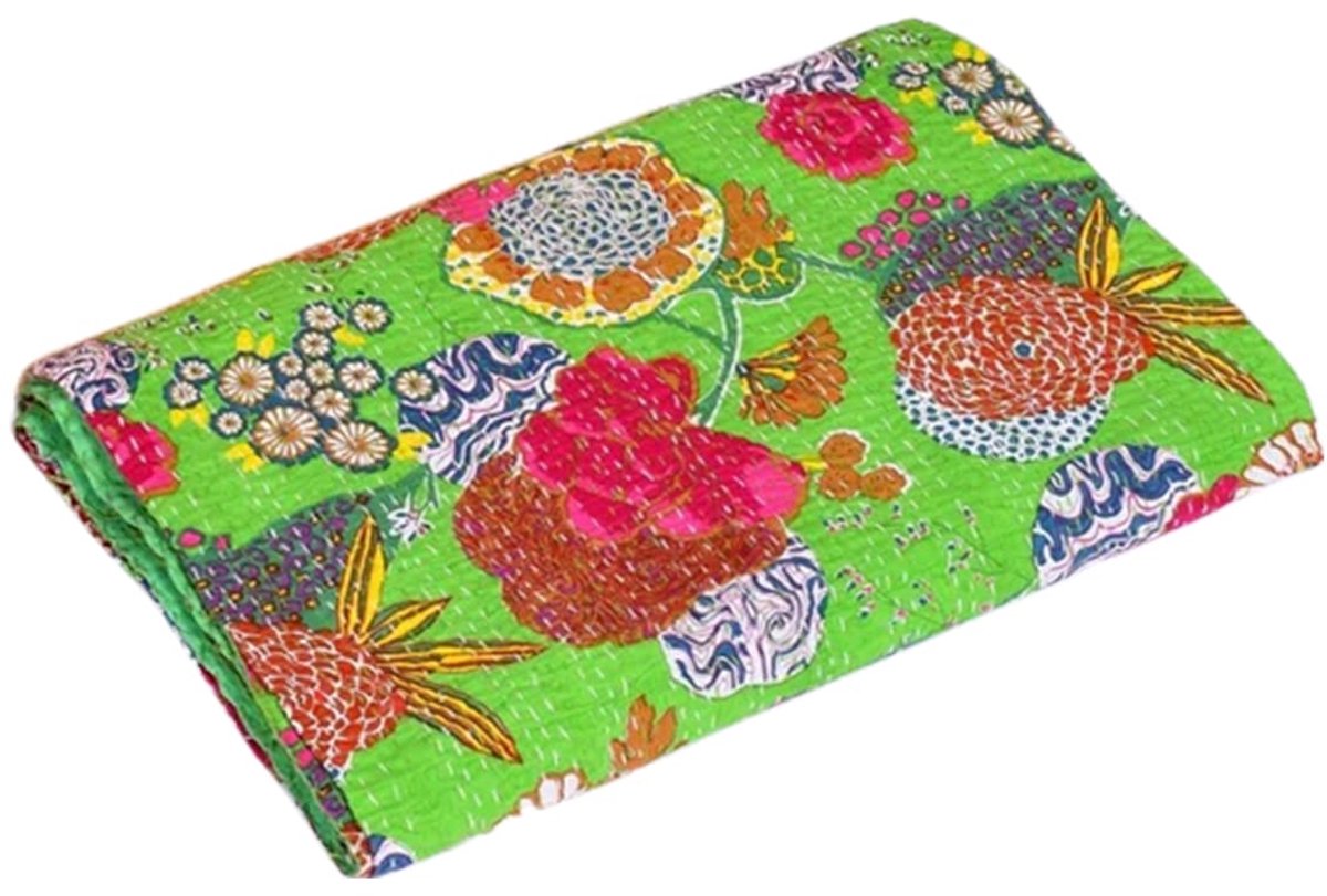 Bloemenprint Kantha Quilt Katoen Kantha Deken Handblok Kantha Bedsprei Bohemian Kantha Gooi Queen 90x90 inch door TEXTILESTORES
