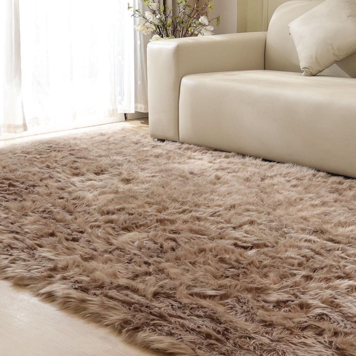 Tapijt 180 x 270 cm beige Shaggy Tapijt Fluffy Zacht Vloerkleed voor Slaapkamer