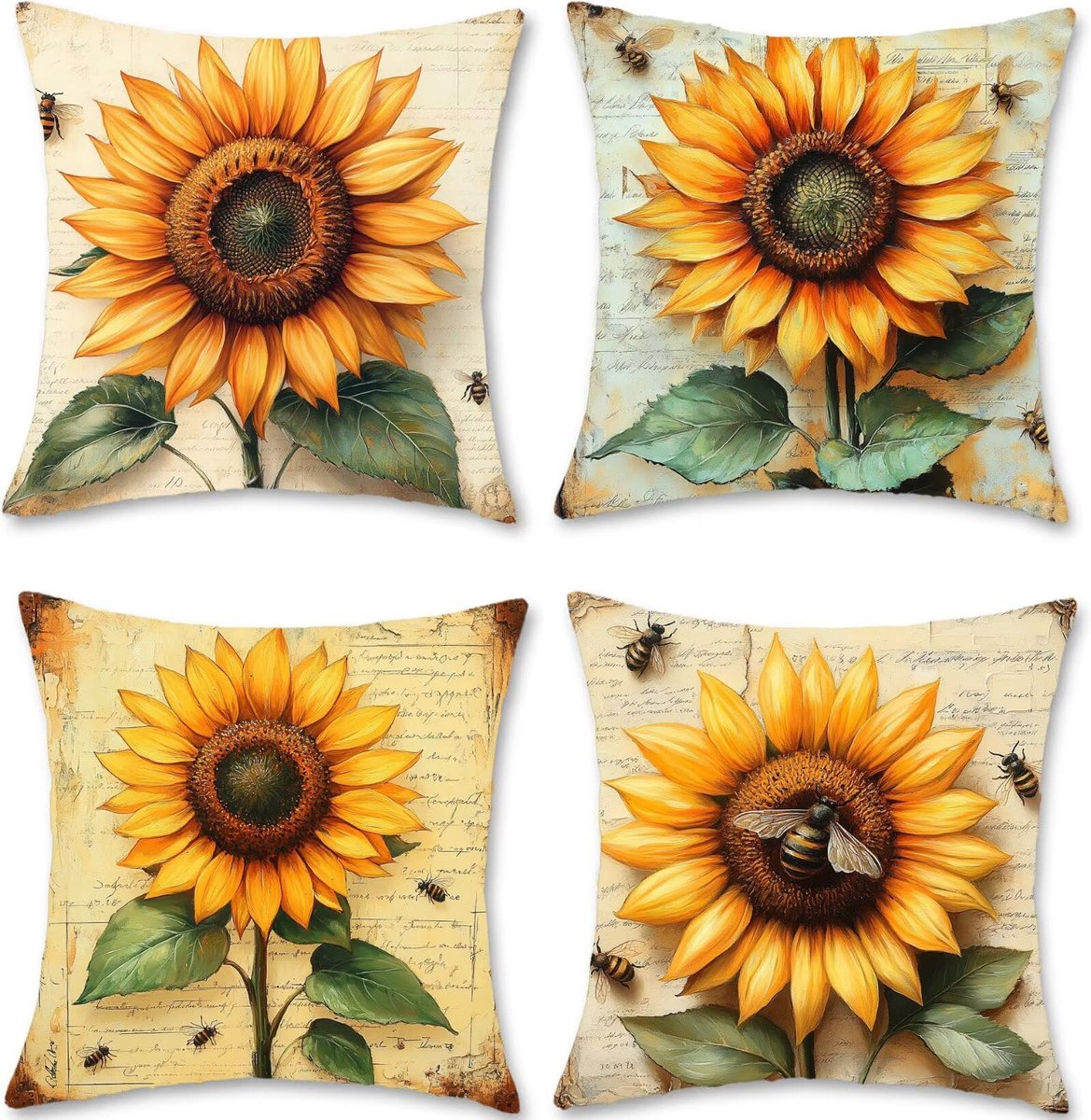 Bankkussen, hoofdkussen, zonnebloem, outdoor kussen, set van 4 kussenslopen, vierkant, bankkussens voor Halloween, woonkamer, slaapkamer, balkon, decoratie, S1