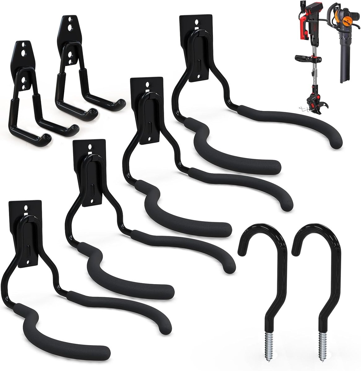 Haken, garage, wandhouder, bosmaaier, houder, muur, grastrimmer, ophanghaak, zware belasting, garage, haken, opberghaken voor tuingereedschap, bosmaaier, elektrisch gereedschap