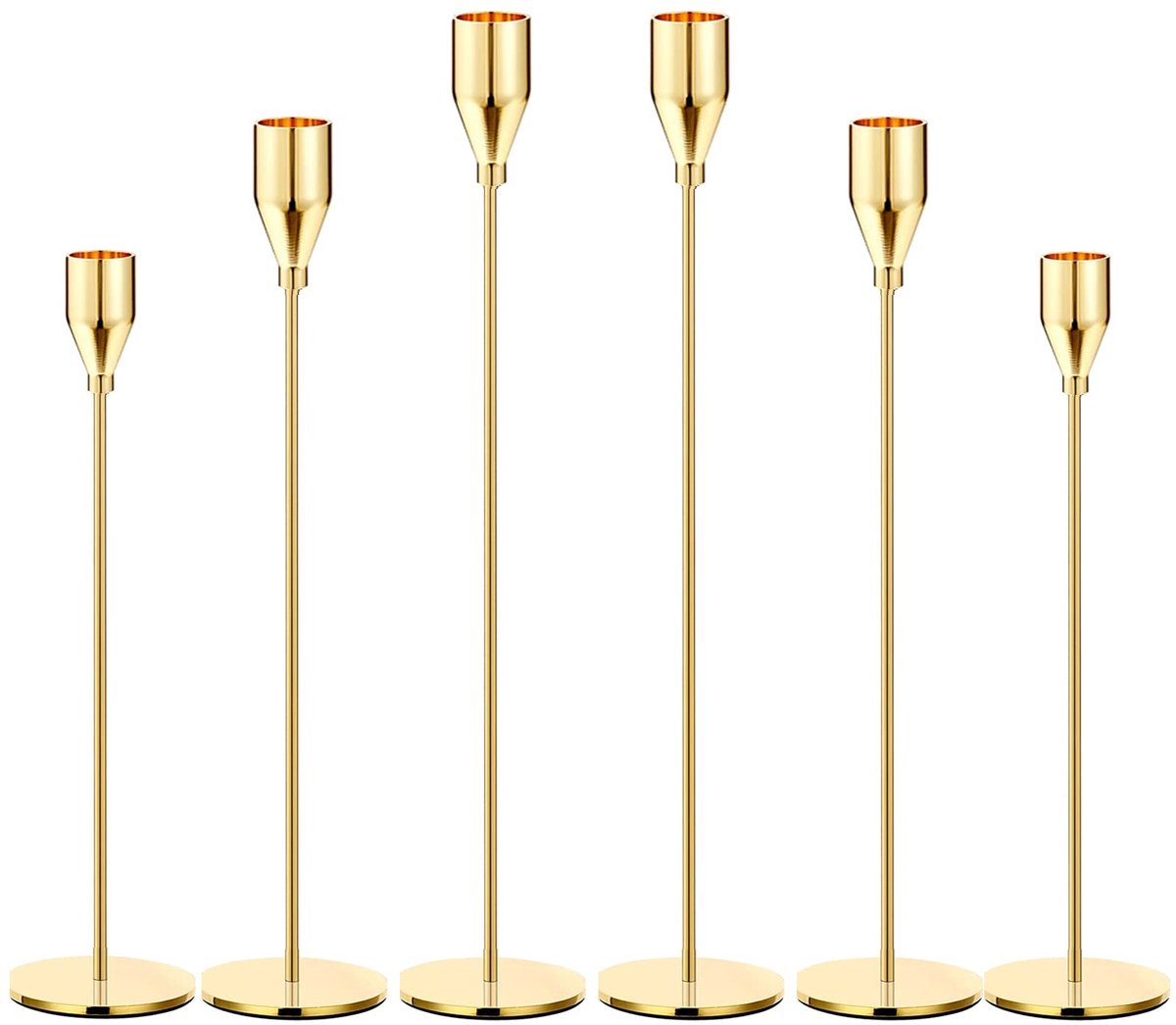 6 stuks citroengouden kandelaars, set van 6 hoge taps toelopende gouden kandelaars geschikt voor 3/4 inch dikke pijlerkaars led moderne metalen kaarsen, elegante standaarden decoratieve tafel