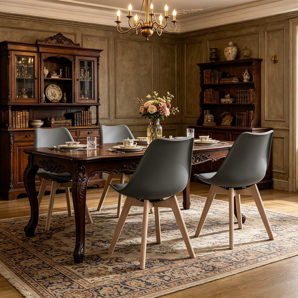 HAUSS SPOLE Eetkamerstoel - Kuipstoel Set Van 4 - 360 Graden Draaibaar Met Comfortabele Zitting - Voor Eetkamer En Woonkamer - Kunstleer Grijs