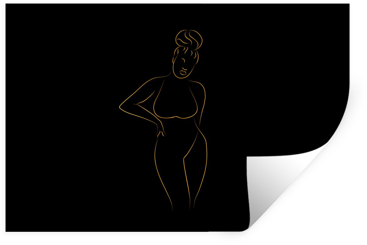 Muurstickers - Sticker Folie - Vrouw - Zwart - Goud - Line art - 120x80 cm - Plakfolie - M