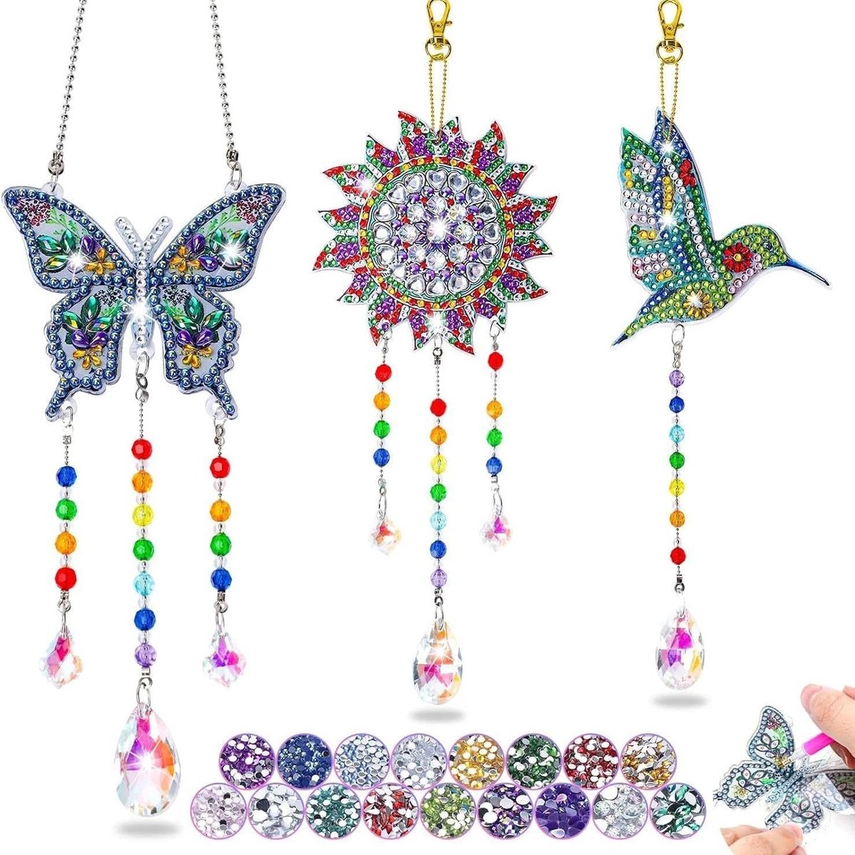 Peacock Diamond Painting Kit - 3D dubbelzijdige windgong doe-het-zelf ambacht, volledige kristallen kunstkits voor kinderen en beginners, creatieve geschenken voor meisjes van 8-12 jaar